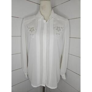 Vintage 80s Jordan New York size 7/8 white embroidered secretary office blouse